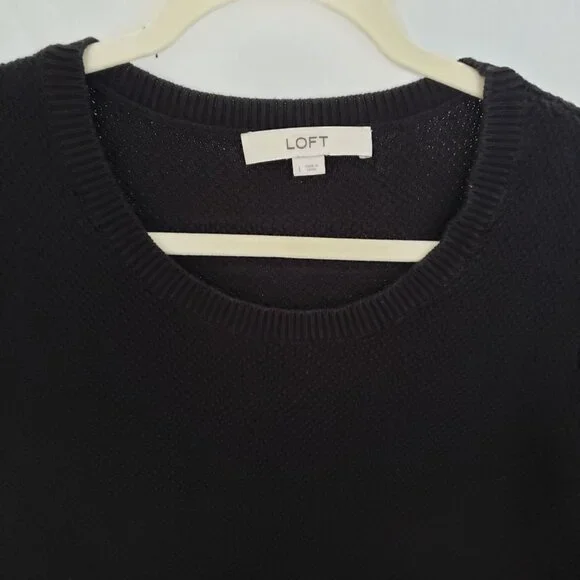 Woman Ann Taylor Loft Black Round Neck Long Sleeve Sweater Top Size L - Picture 5 of 10